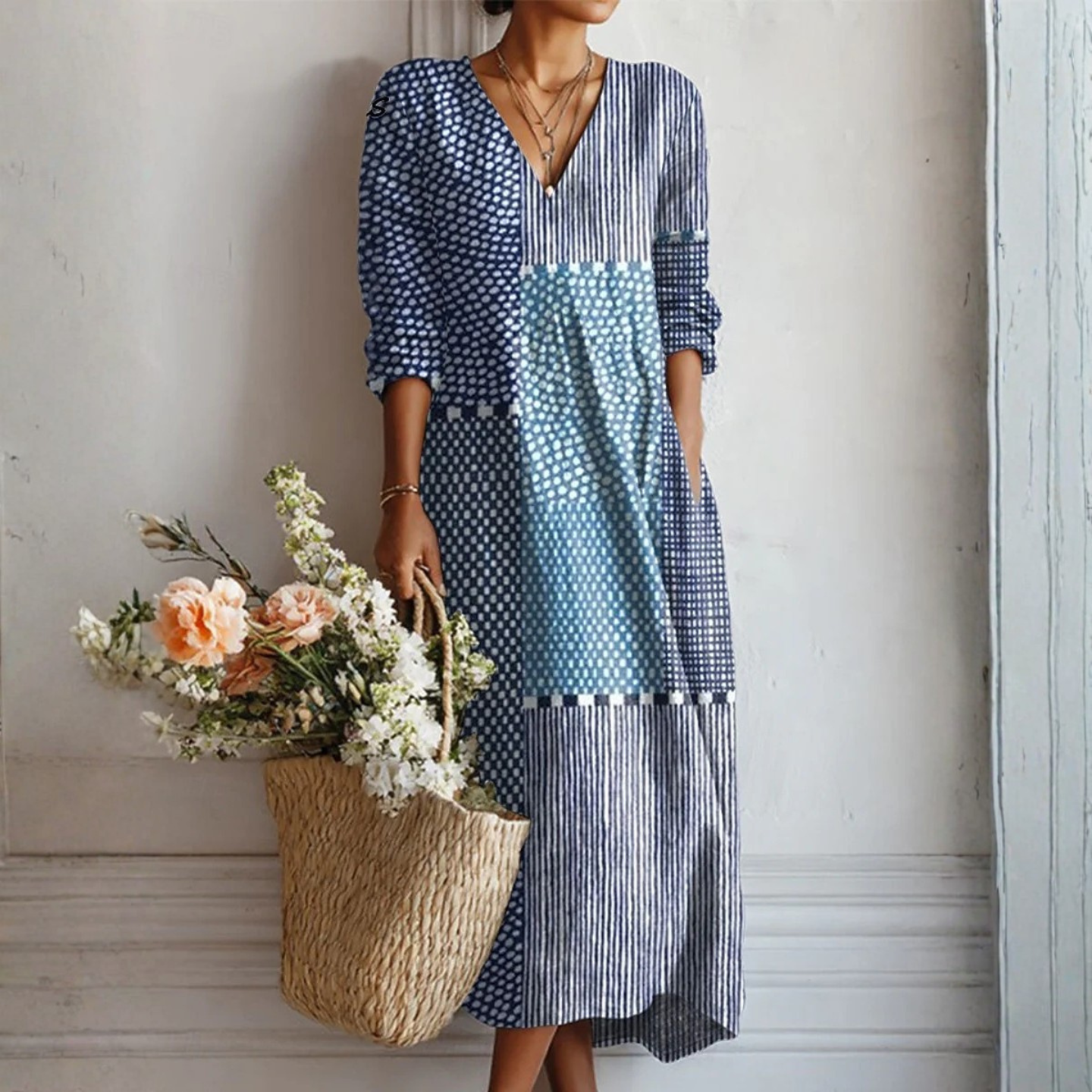 Sofia | Mixed Print Midi Dress