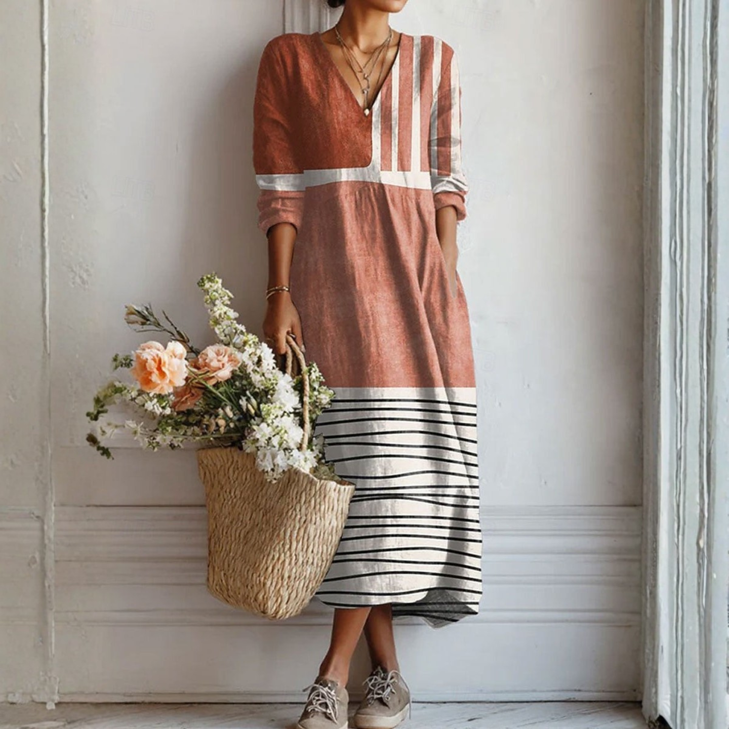 Linnea | Relaxed Colour Block Midi Dress