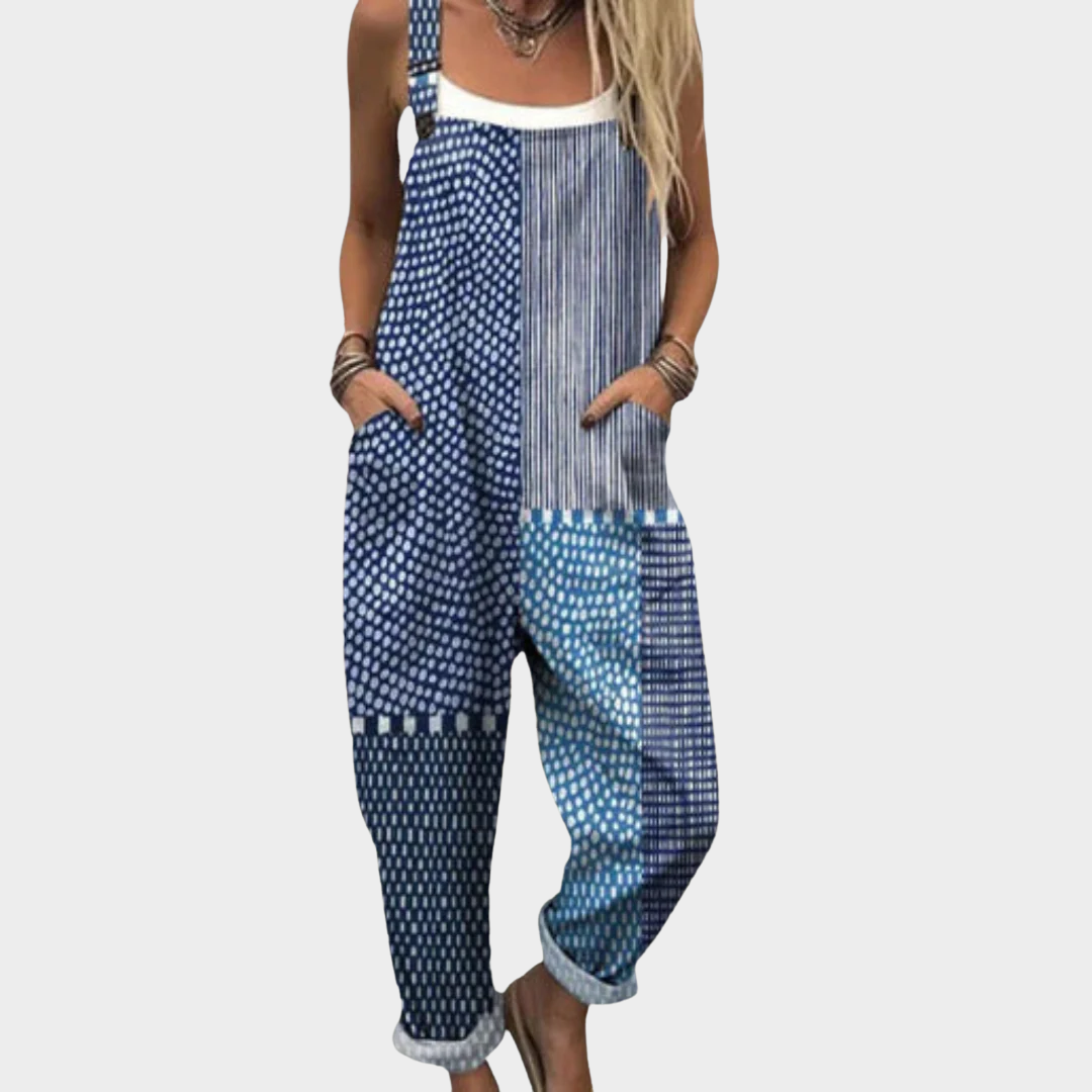 Adeline | Blue Print Dungarees