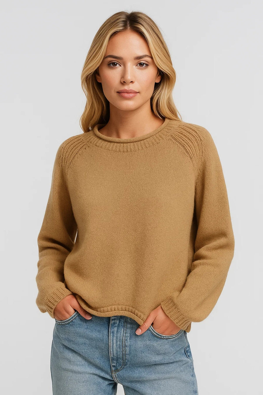 Vesna | Soft Round Neck Knit Jumper with Shoulder Detail