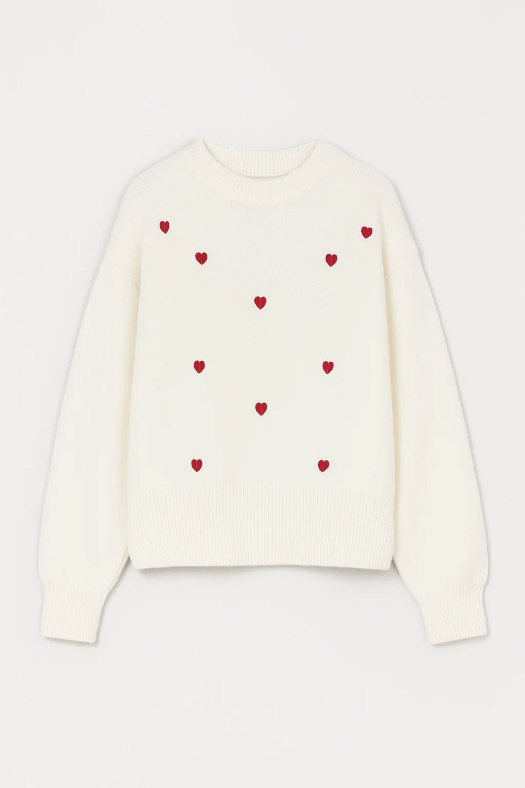 Romilly | White Jumper with Red Heart Pattern