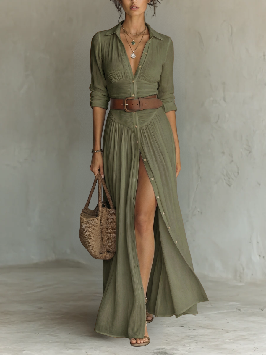 Dolores | Elegant Summer Maxi Linen Shirt Dress