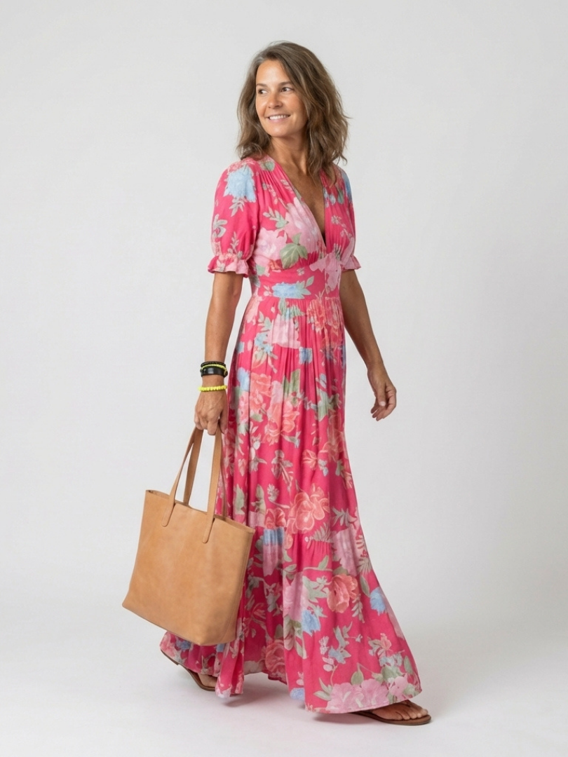 Line | Floral V Neck Midi Dress