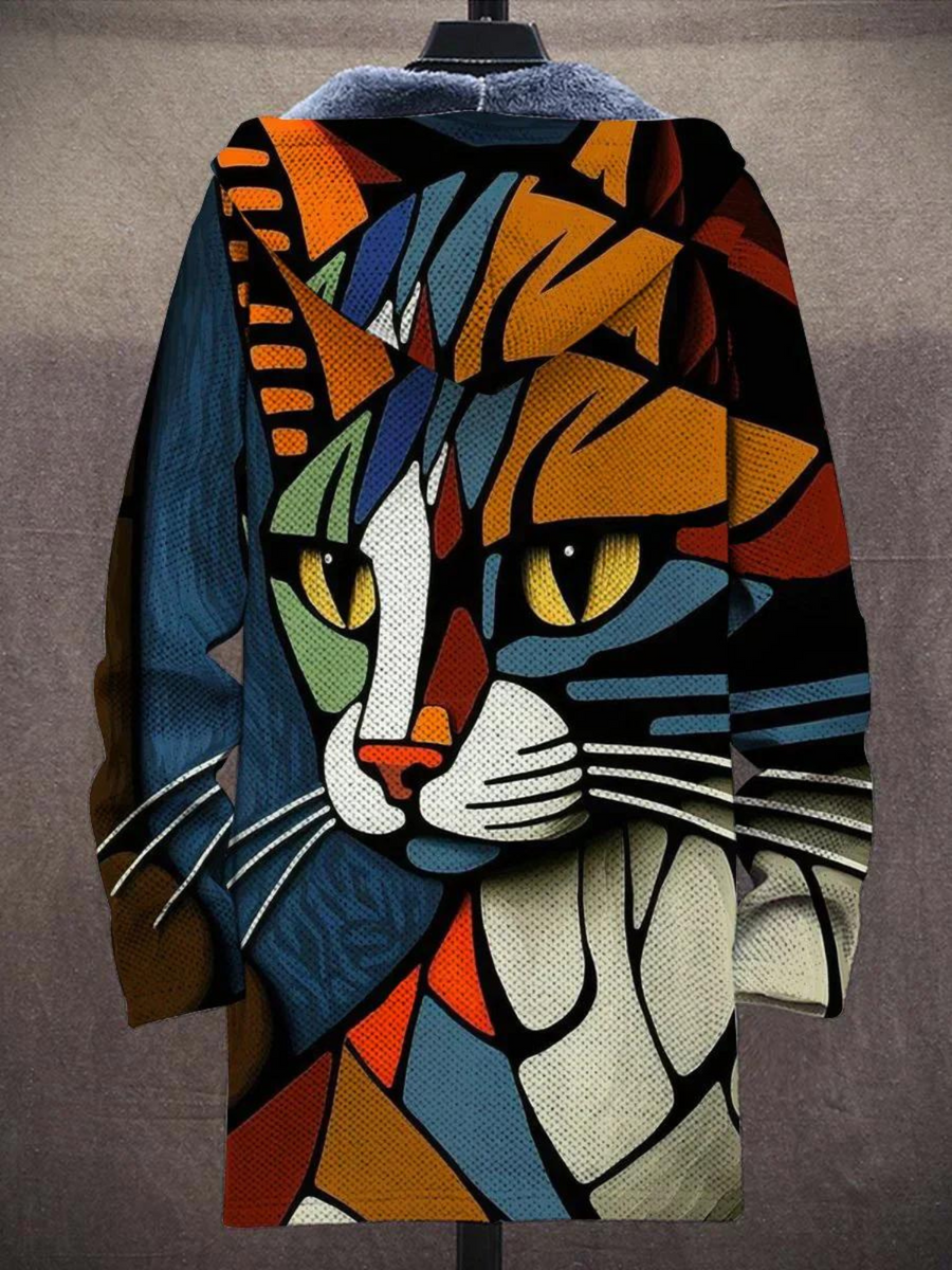 Delia | Cat Print Hooded Cardigan