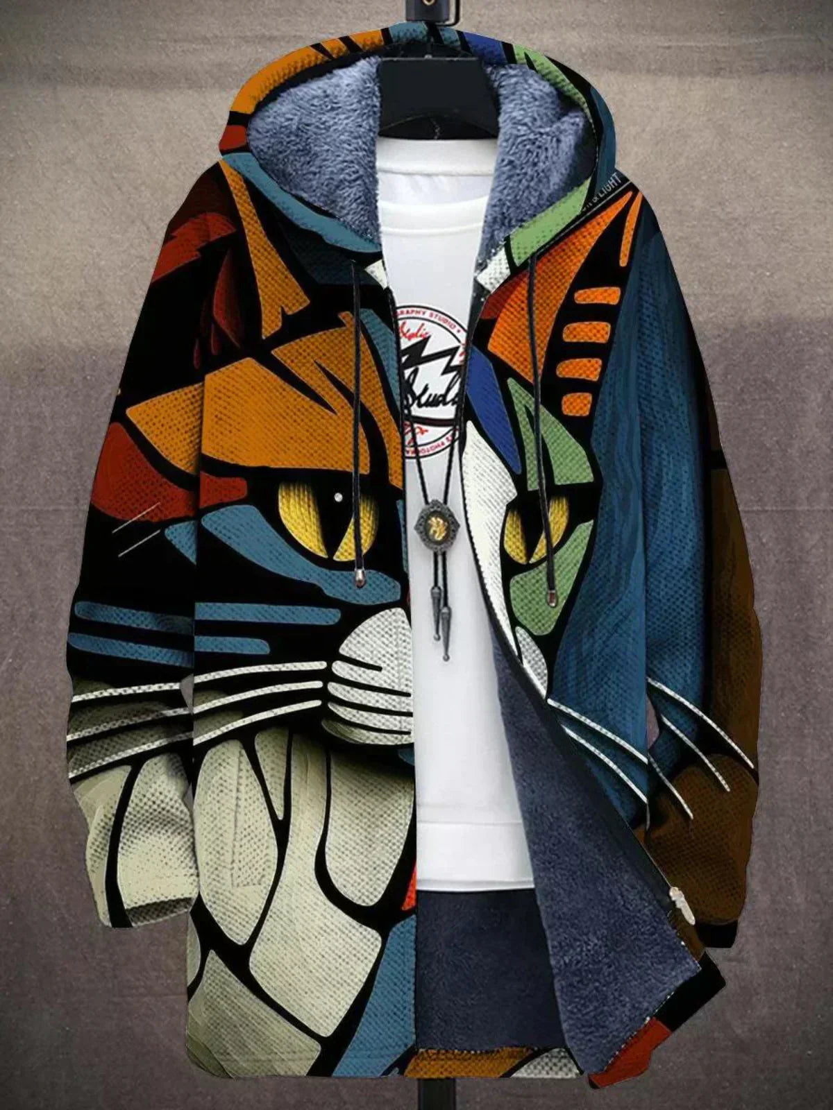 Delia | Cat Print Hooded Cardigan