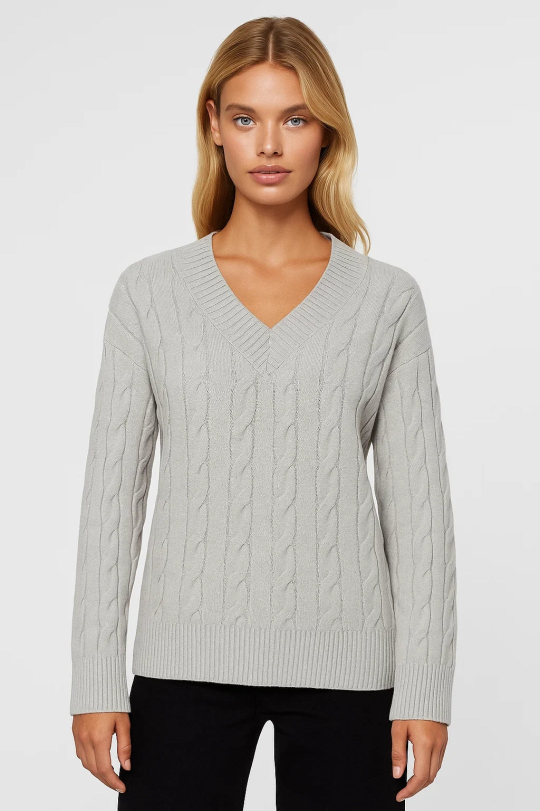 Sunniva | V Neck Cable Knit Jumper
