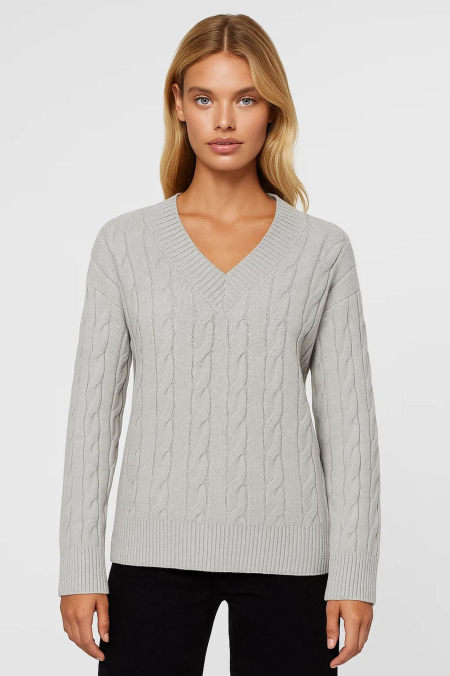 Sunniva | V Neck Cable Knit Jumper