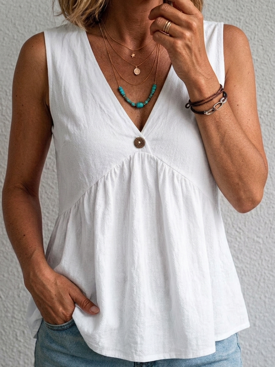 Amara | Flowing V Neck Sleeveless Top