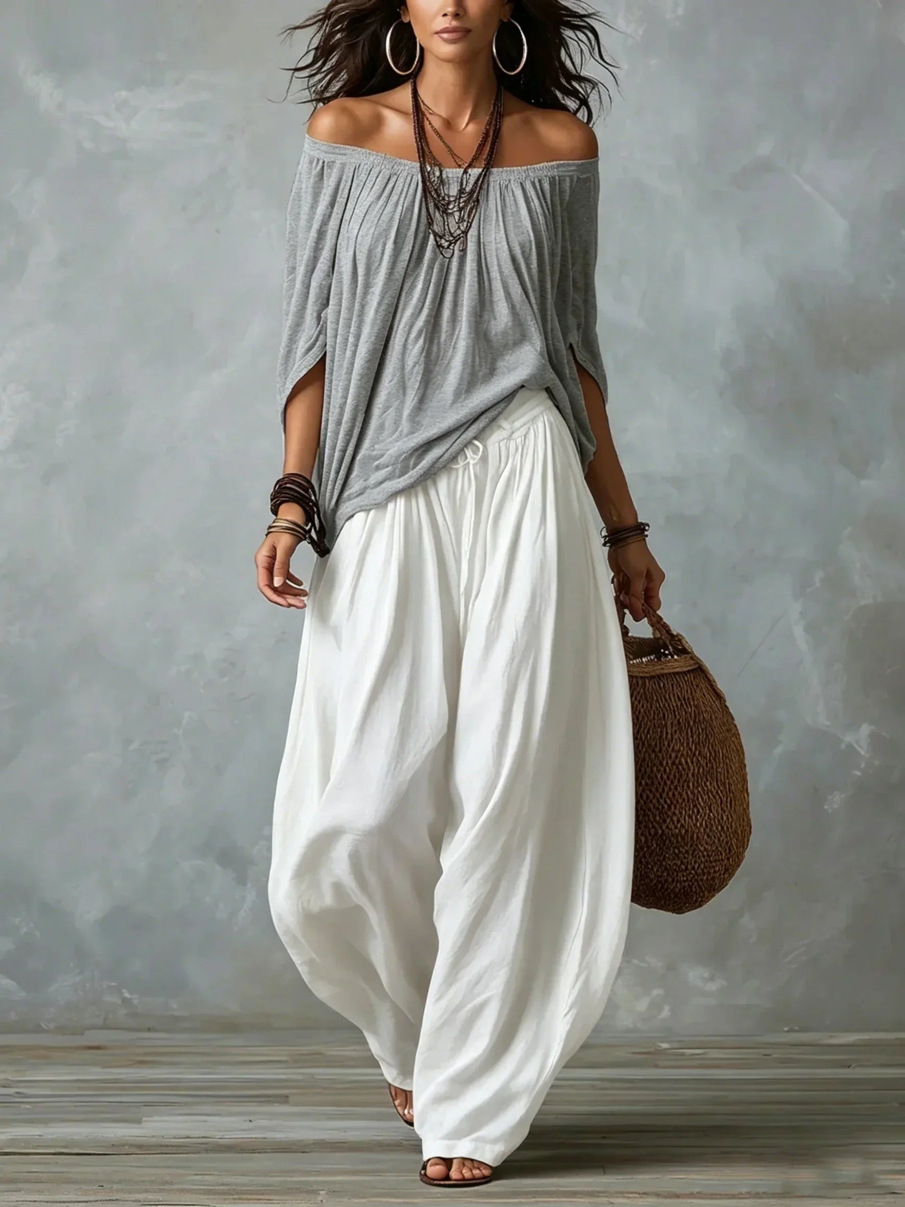 Off-Shoulder Top & Lantern Trousers Set