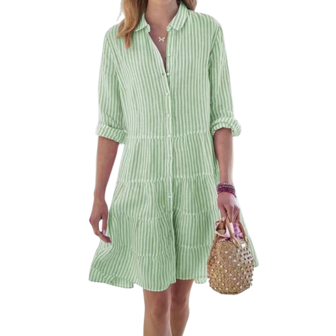 HARLOW™ – Striped Button-Up Mini Cake Dress