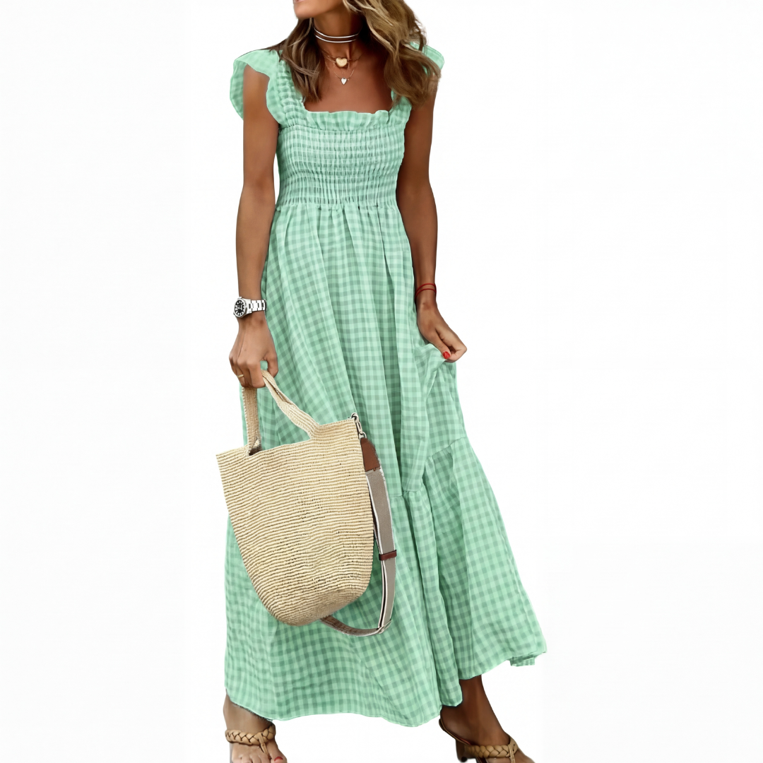 CORINNA™ – Patchwork Plaid Flared Midi Dress