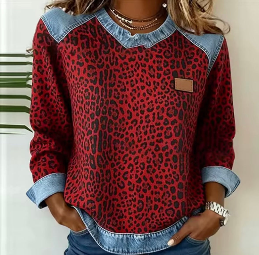 Hollyn | Leopard Print Jumper with Denim Collar