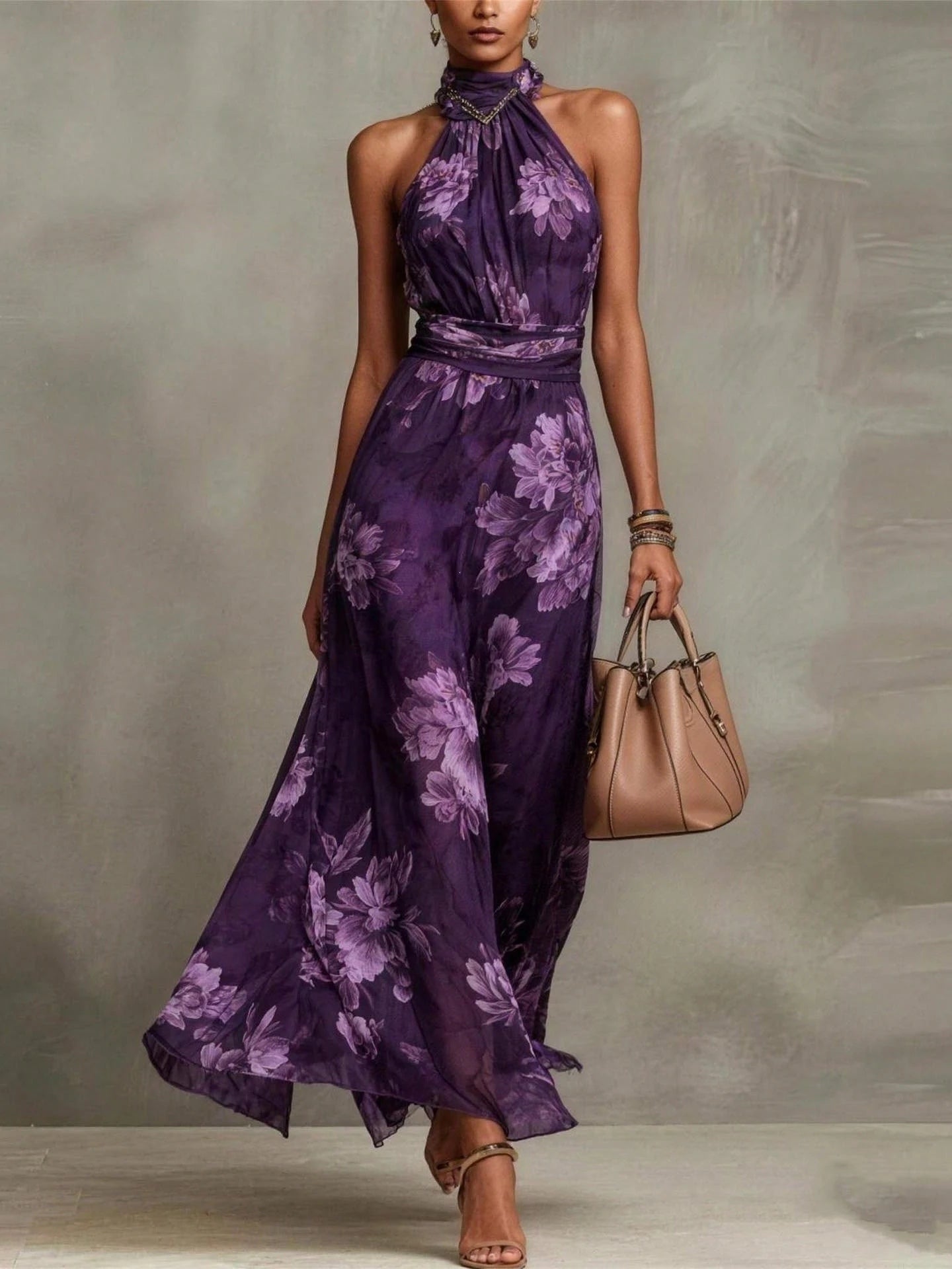 Cassia | Floral Halter Maxi Dress
