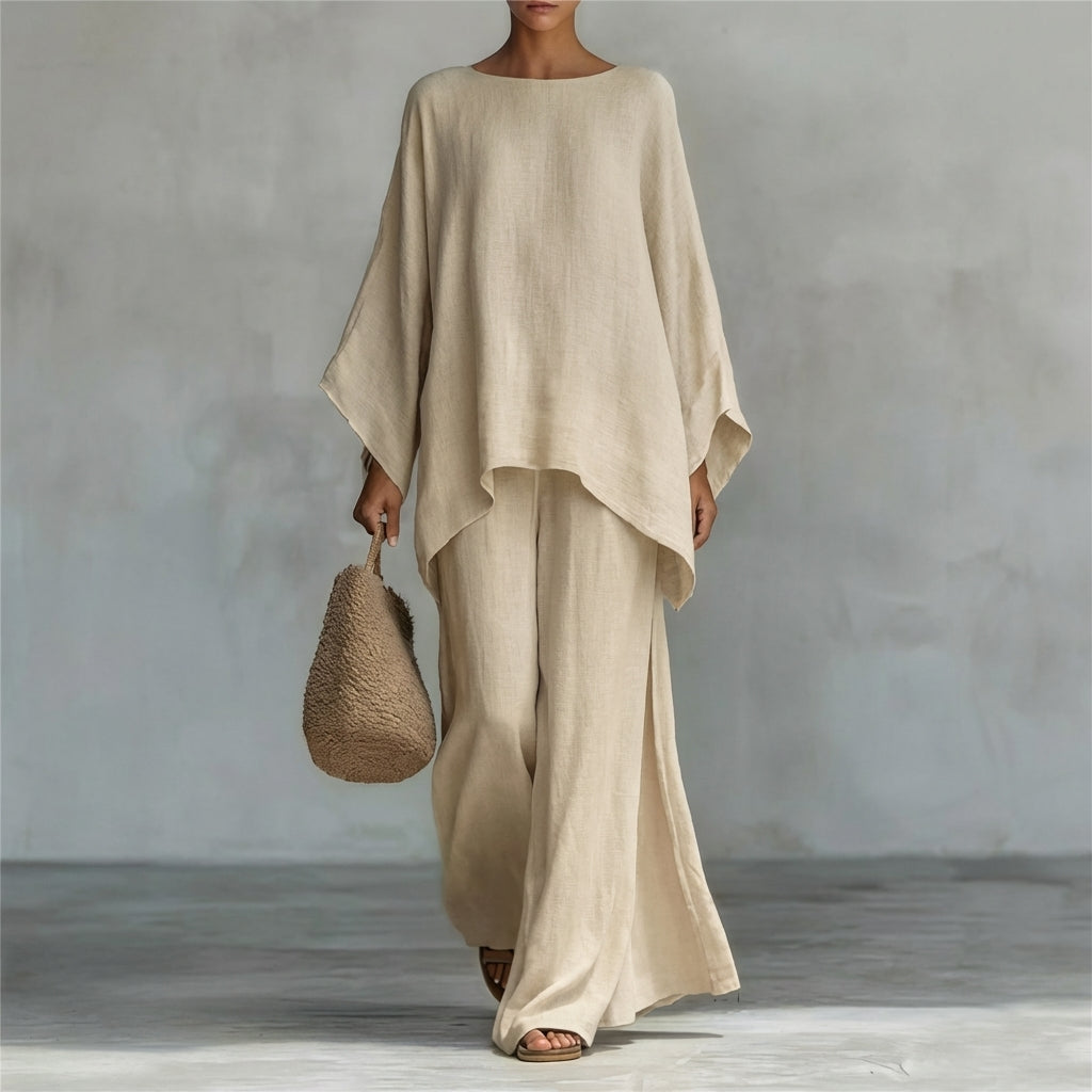 Cristina | Two Piece Set with Long Sleeves and Wide Leg Trousers