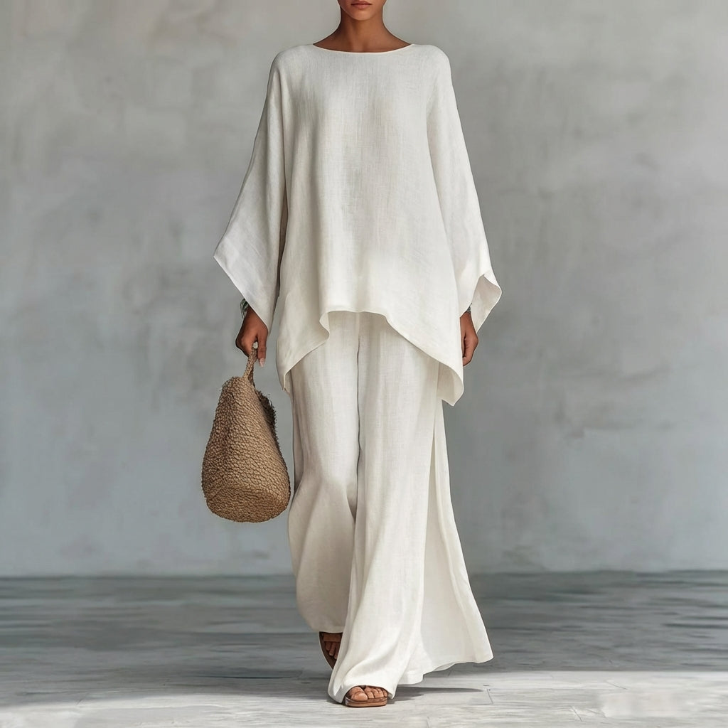 Cristina | Two Piece Set with Long Sleeves and Wide Leg Trousers