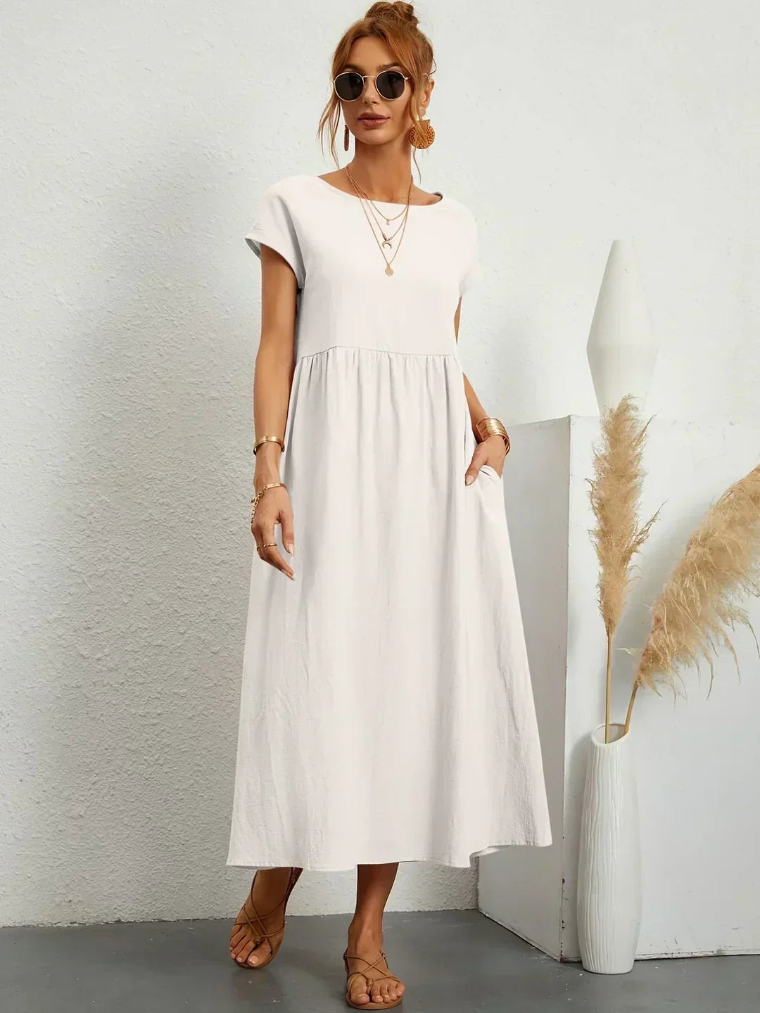 Nerys | Breathable White Midi Dress