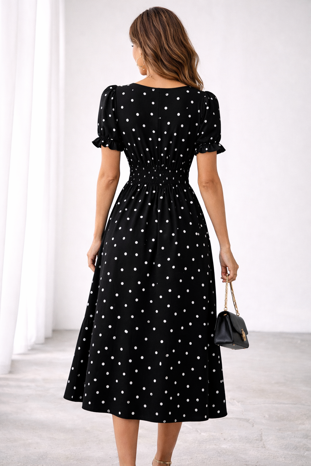 Loveday | Polka Dot Ruffle Midi Dress