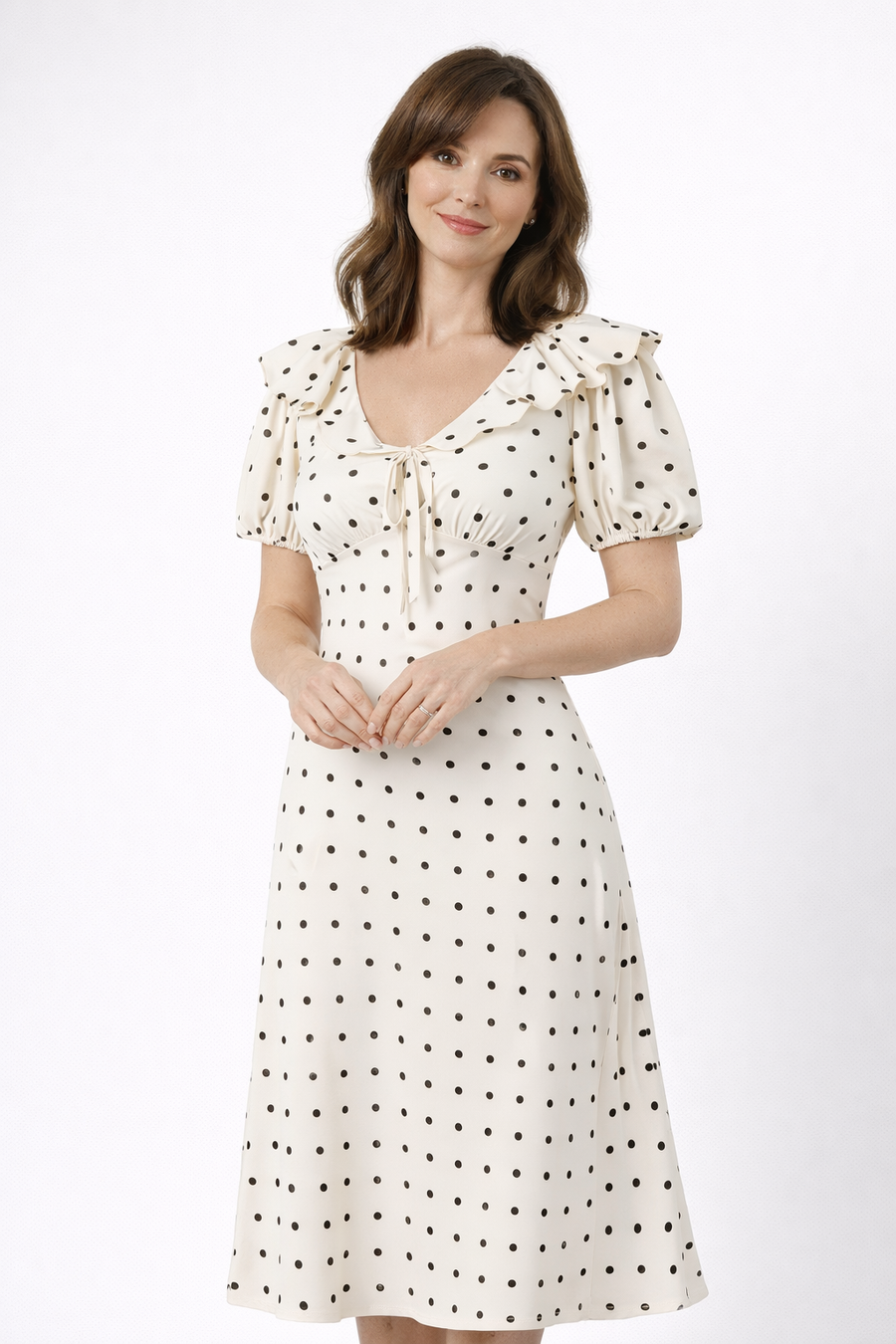 Loveday | Polka Dot Ruffle Midi Dress