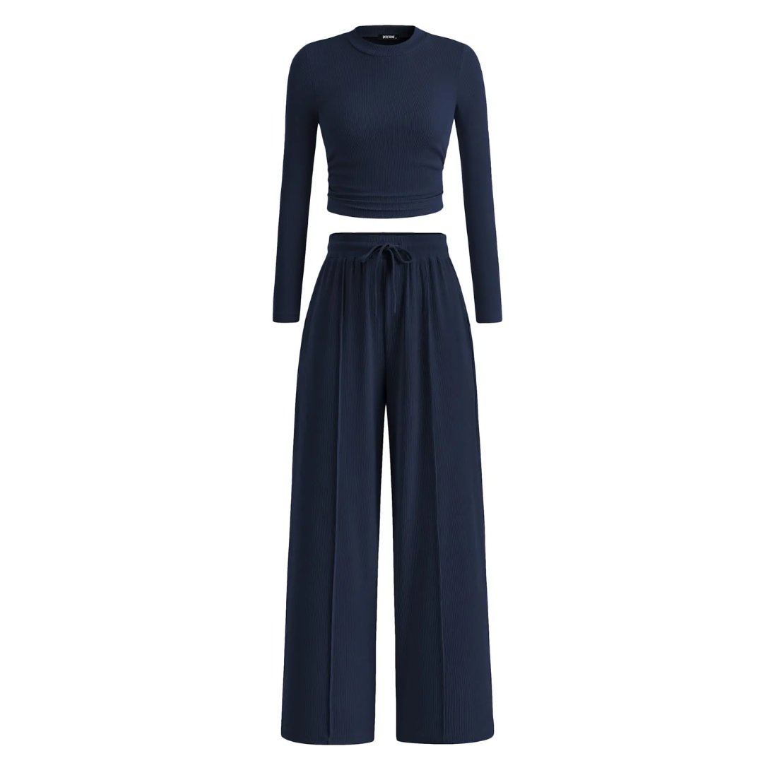 REMI™ – Ribbed Knit Crop & Wide Leg Lounge Set