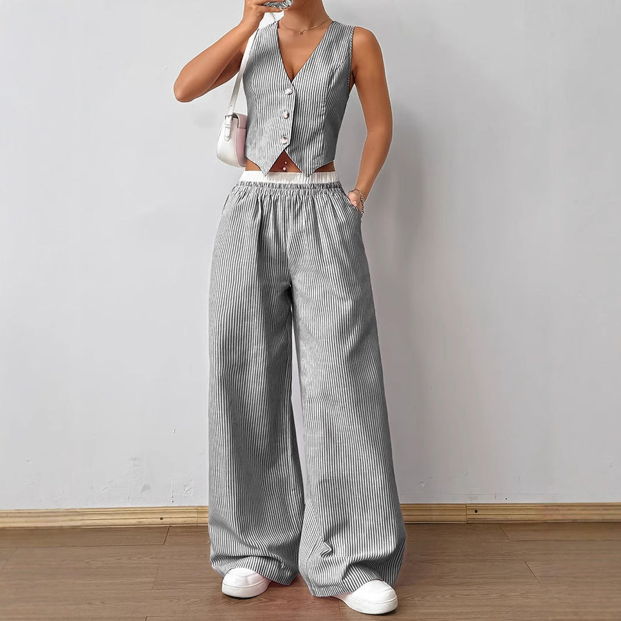DULCE™ – Elegant Sleeveless Two-Piece Striped Lounge Set