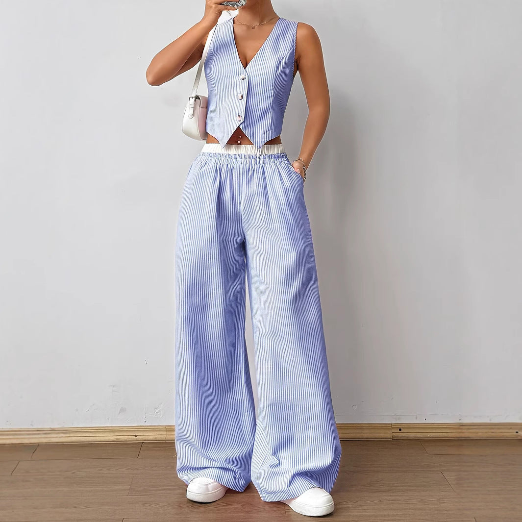 DULCE™ – Elegant Sleeveless Two-Piece Striped Lounge Set