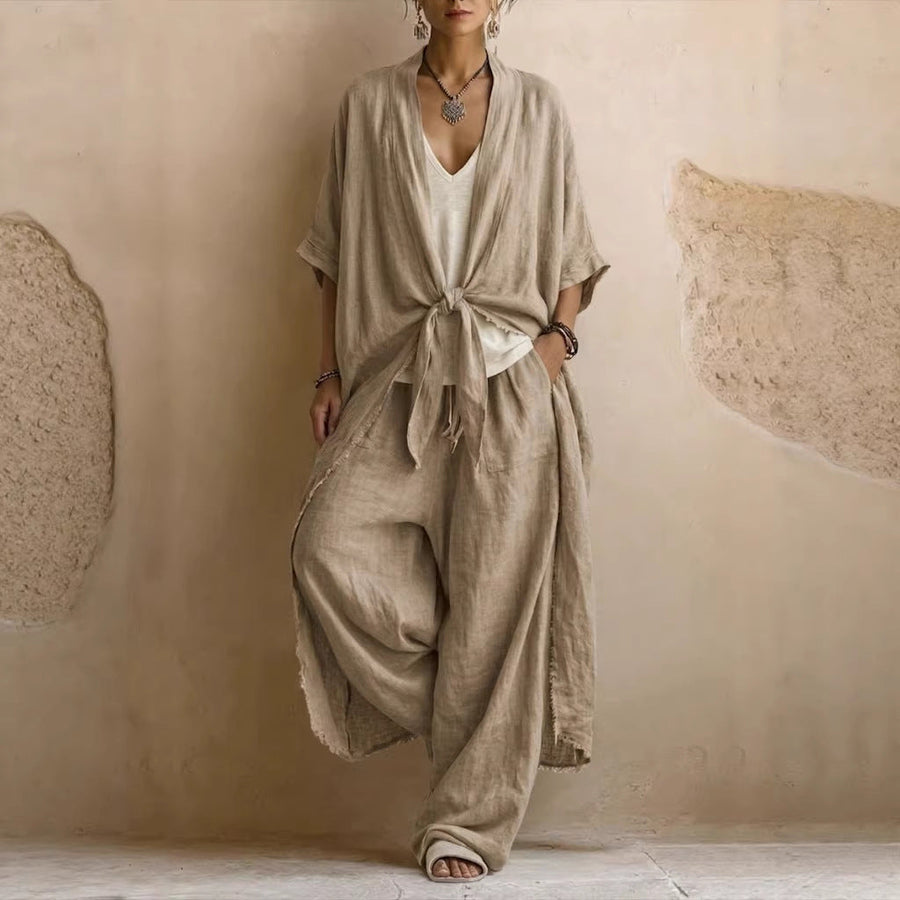 Ottilie | Oversized Linen Kimono and Wide Leg Trousers Two-Piece Set
