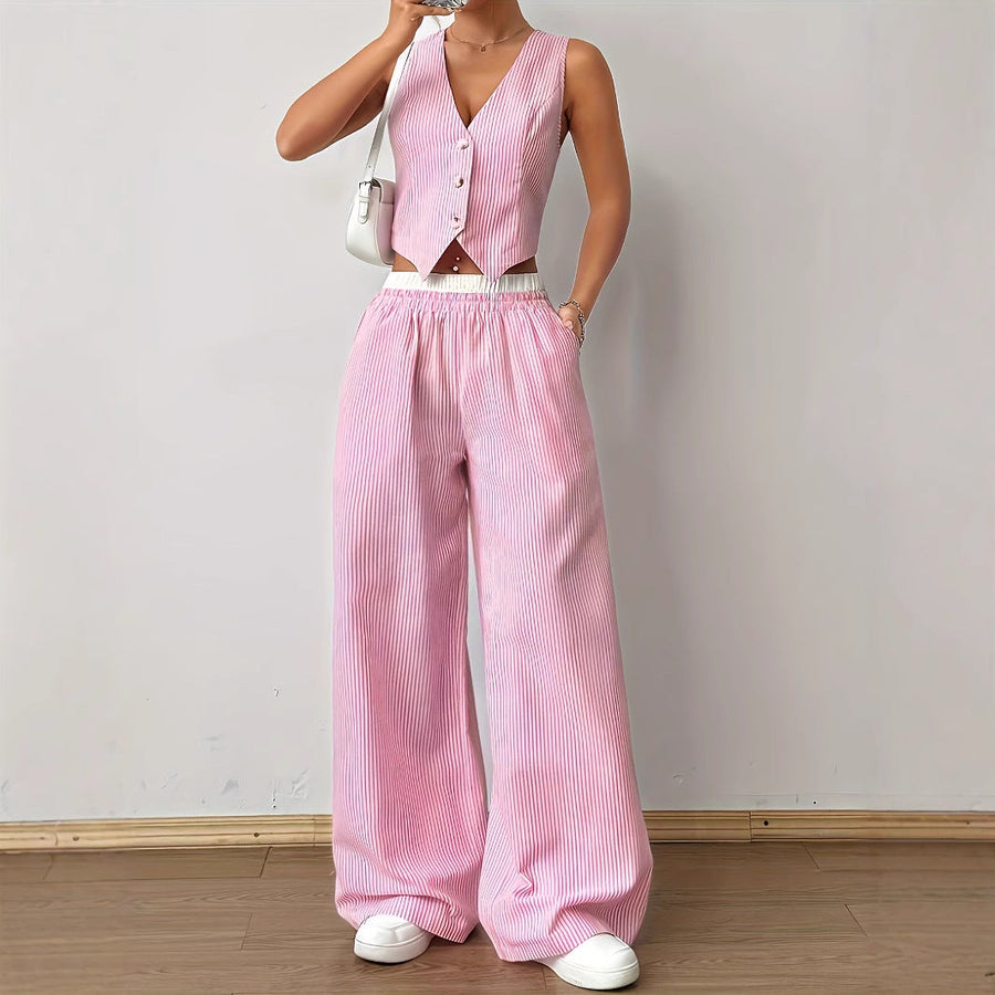 DULCE™ – Elegant Sleeveless Two-Piece Striped Lounge Set