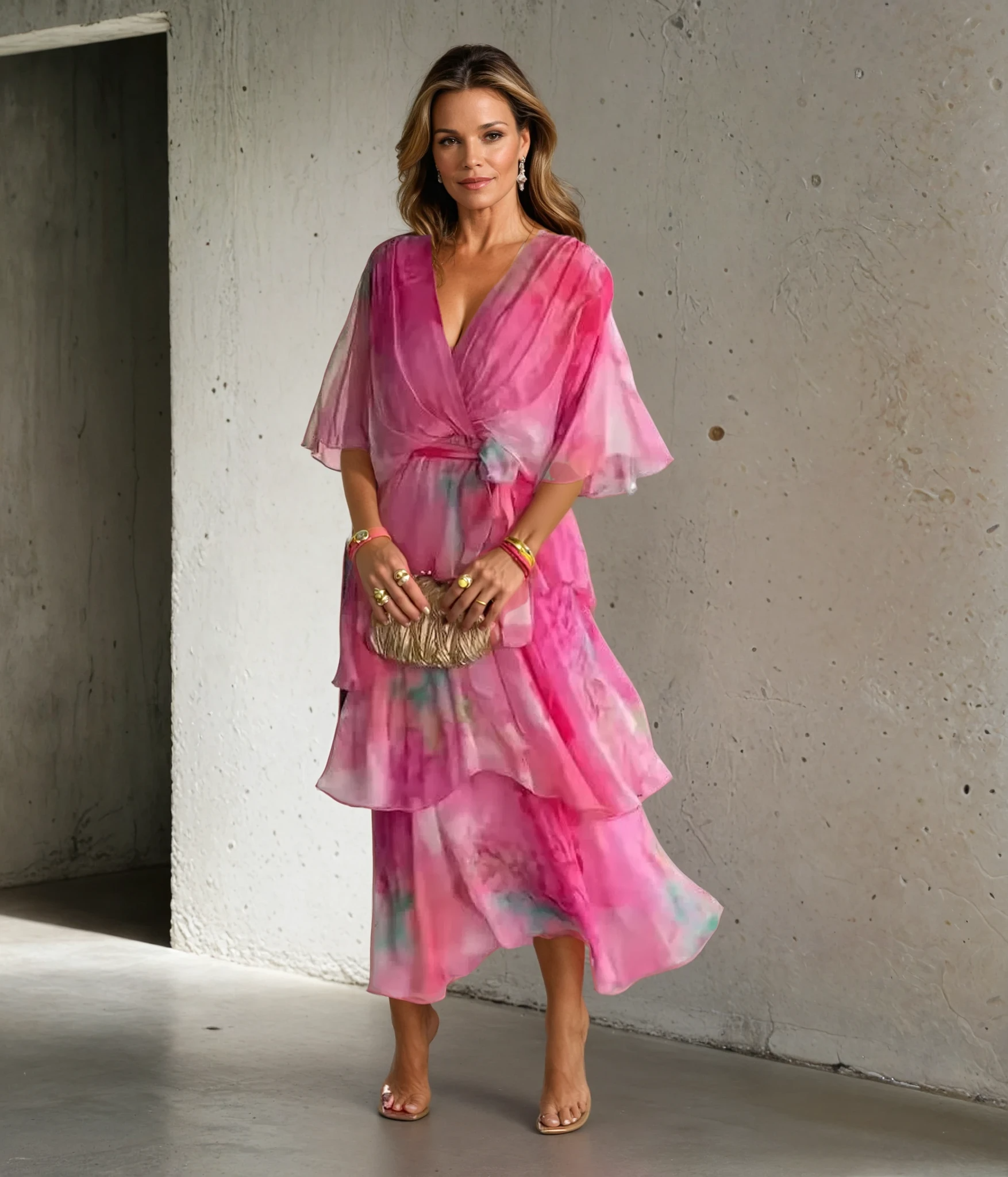 Kimberly | Tiered Watercolour Midi Dress
