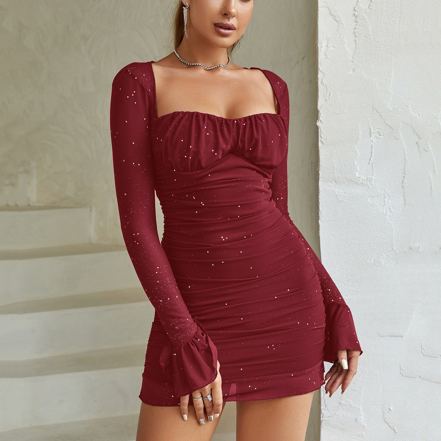 EVELINE™ - Elegant Mesh Long Sleeve Bodycon Dress