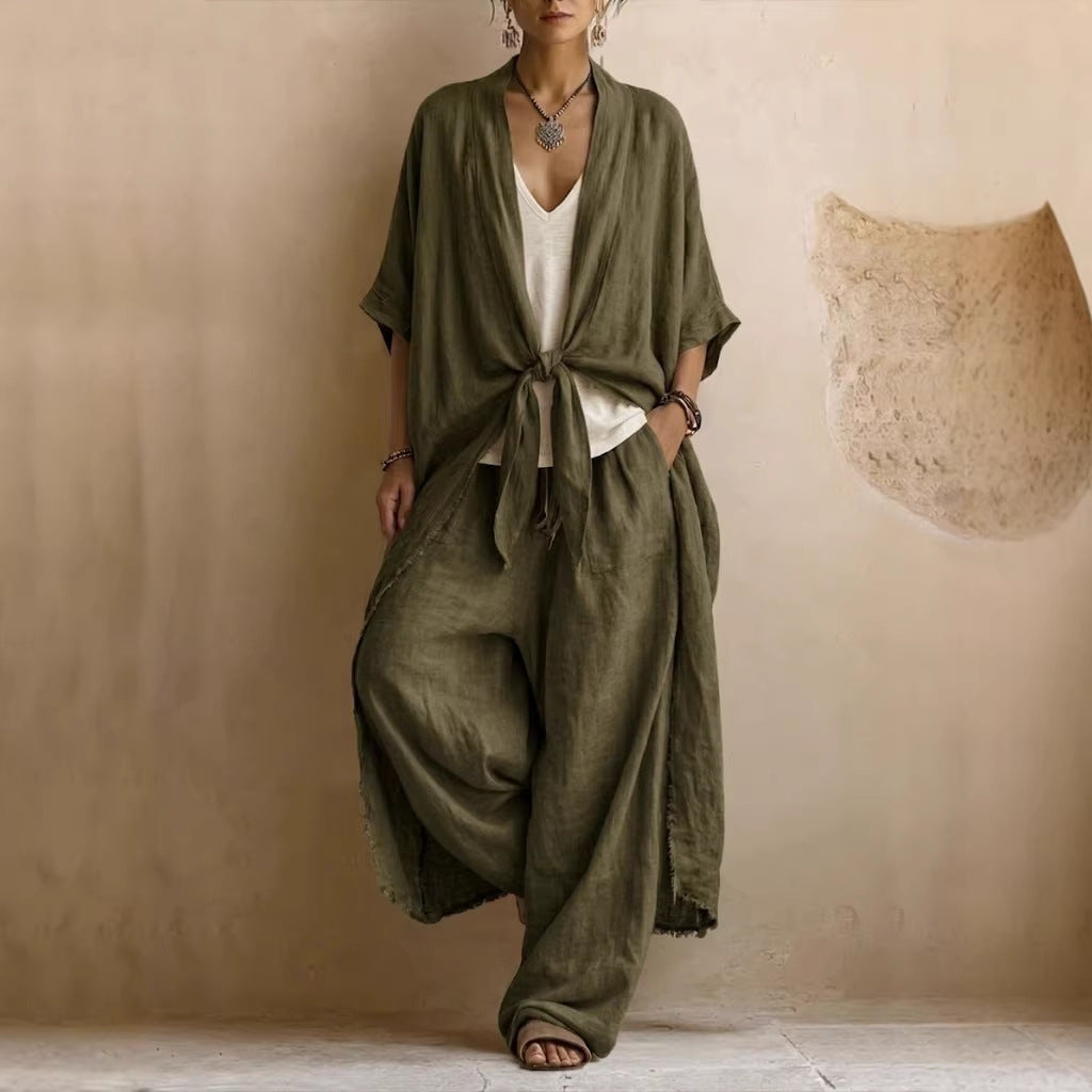 Ottilie | Oversized Linen Kimono and Wide Leg Trousers Two-Piece Set
