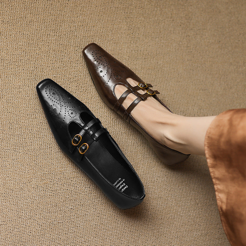 Ceyla | Brogued Double Strap Mary Jane Flat