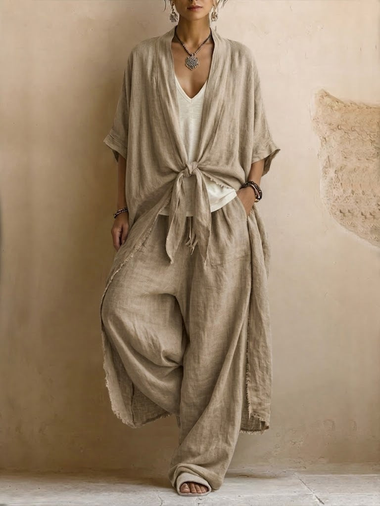 Ottilie | Oversized Linen Kimono and Wide Leg Trousers Two-Piece Set