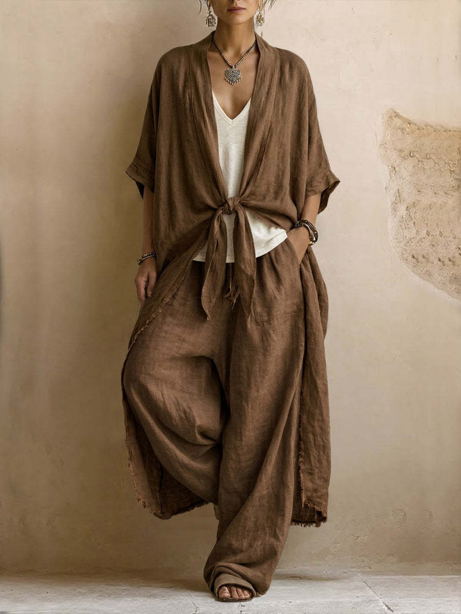 Ottilie | Oversized Linen Kimono and Wide Leg Trousers Two-Piece Set