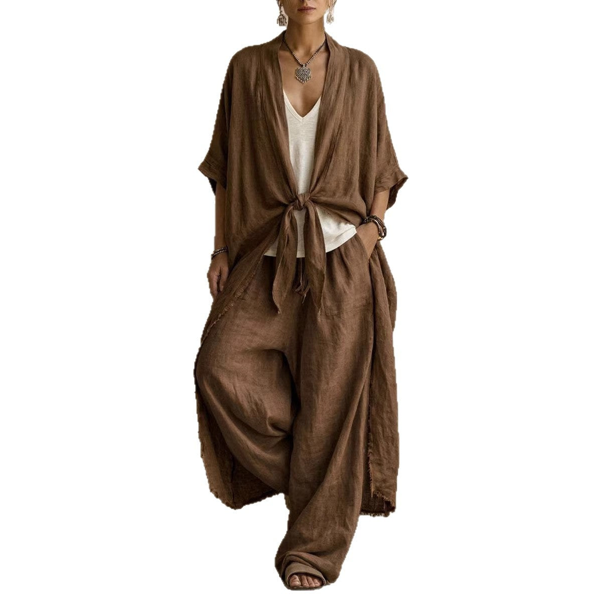 Ottilie | Oversized Linen Kimono and Wide Leg Trousers Two-Piece Set