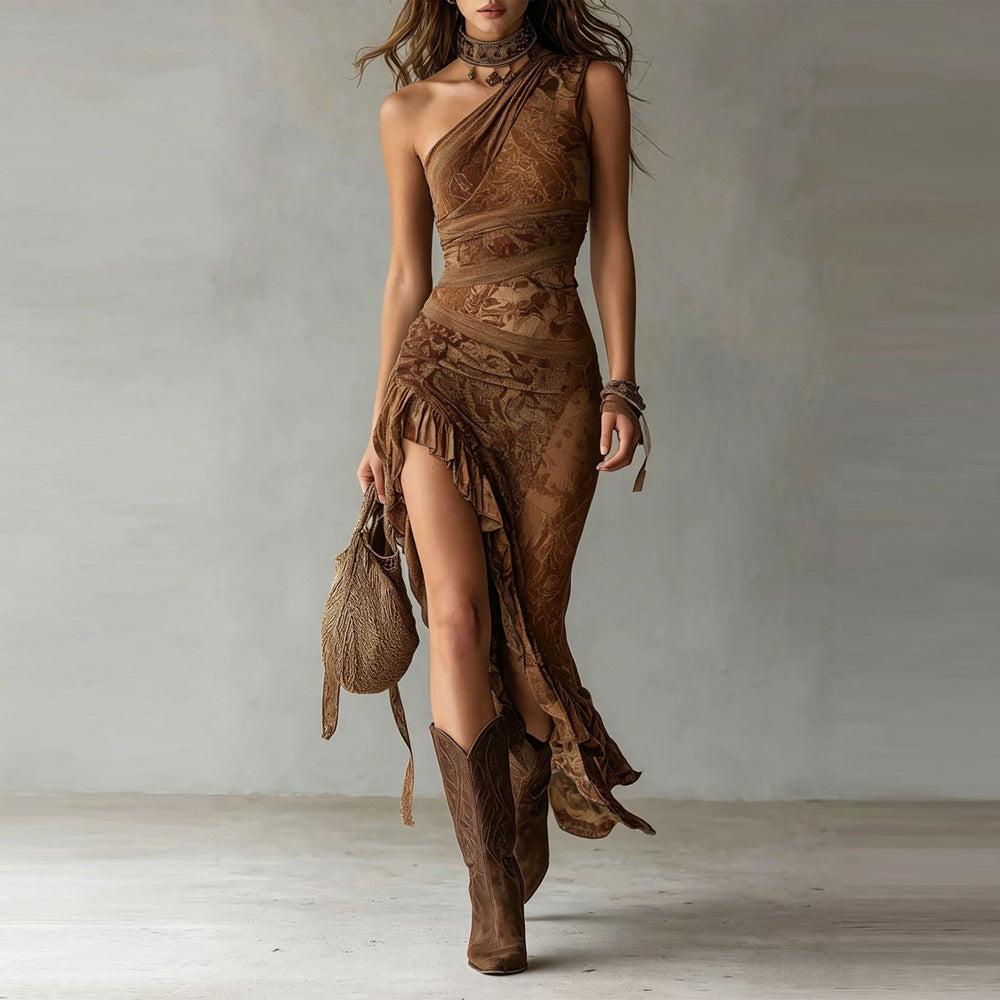 Callista | Graceful One Shoulder Printed Maxi Dress