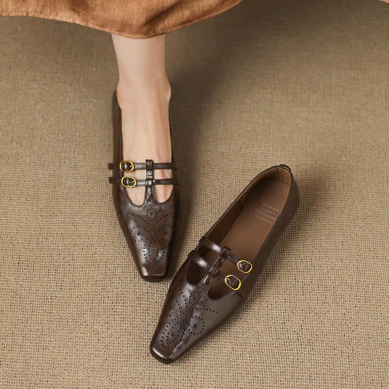 Ceyla | Brogued Double Strap Mary Jane Flat