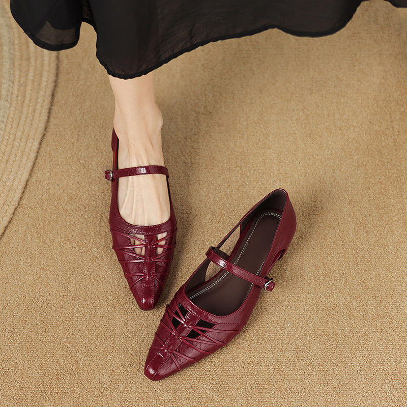 Quenby | Pointed Lattice Cut Mary Jane Flat