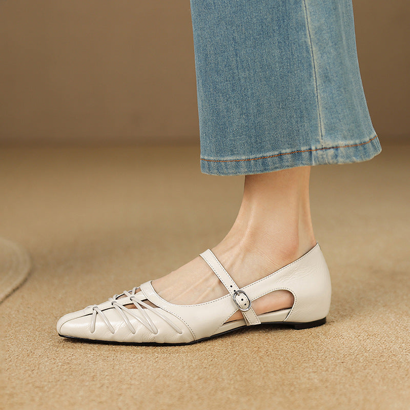 Quenby | Pointed Lattice Cut Mary Jane Flat