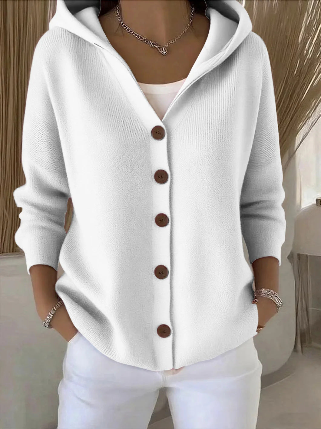 Darienne | Hooded Button Up Knit Cardigan