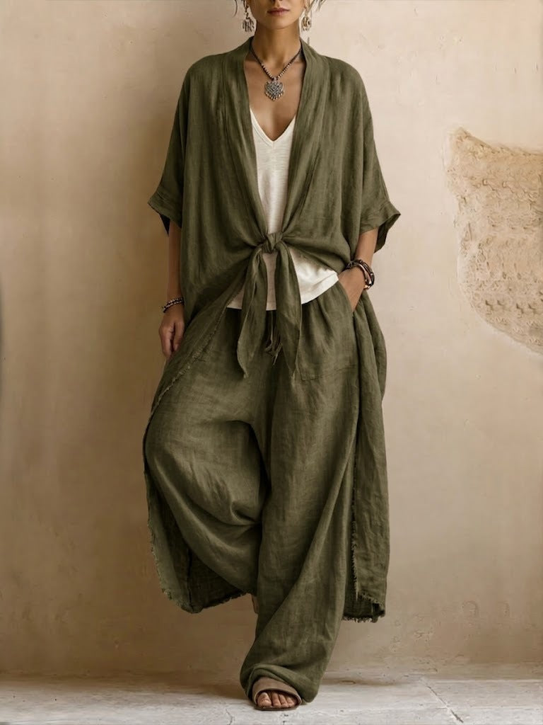 Ottilie | Oversized Linen Kimono and Wide Leg Trousers Two-Piece Set