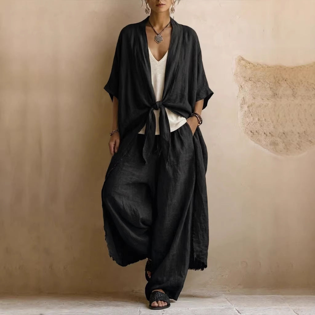 Ottilie | Oversized Linen Kimono and Wide Leg Trousers Two-Piece Set