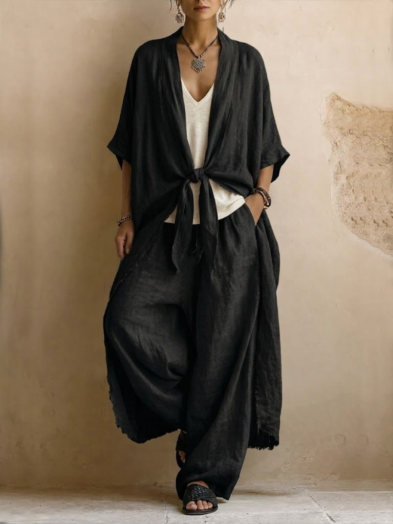 Ottilie | Oversized Linen Kimono and Wide Leg Trousers Two-Piece Set