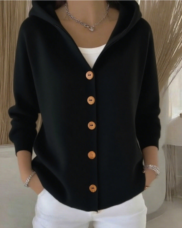 Darienne | Hooded Button Up Knit Cardigan