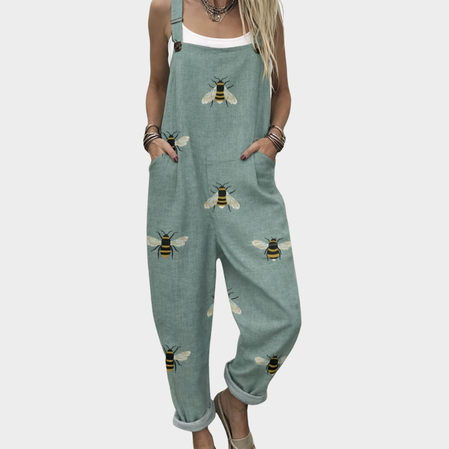 Frances | Green & Blue Print Dungarees