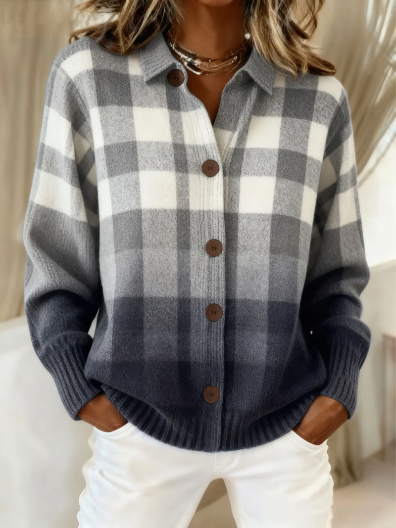 Cecily | Ombré Check Button Cardigan