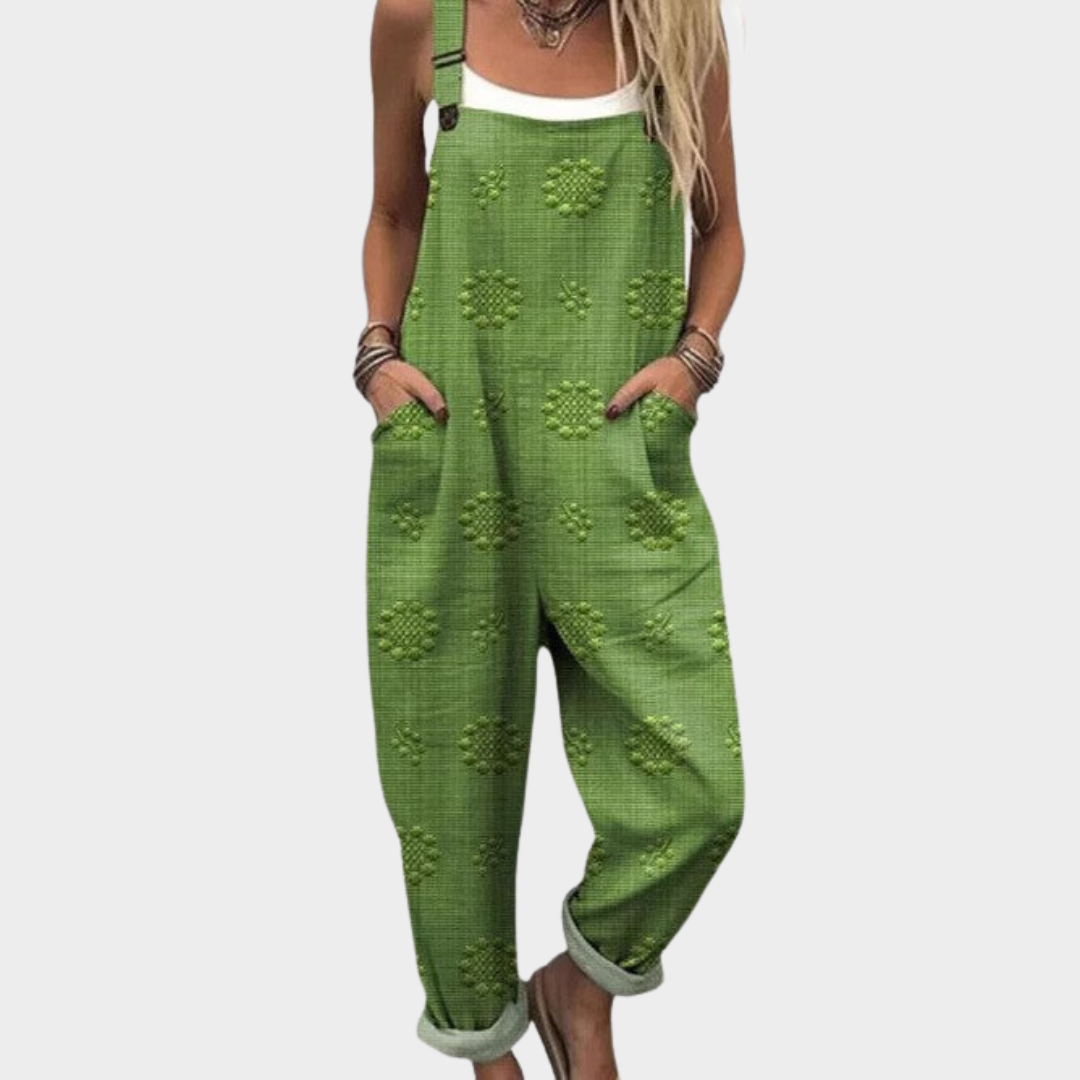Georgina | Green Print Dungarees
