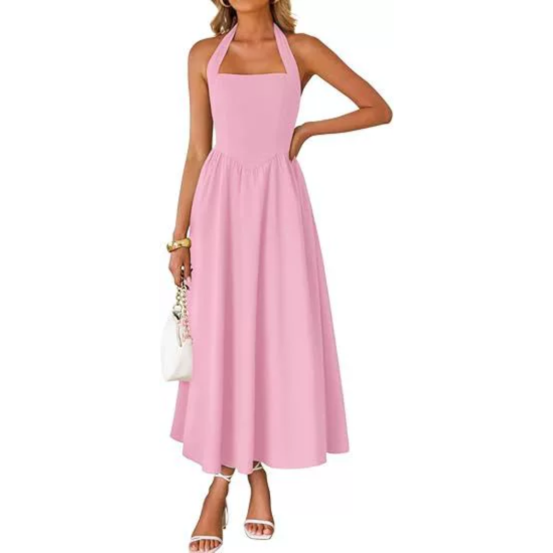 JESSA™ – Sleeveless Halter Ruched Pocket Dress