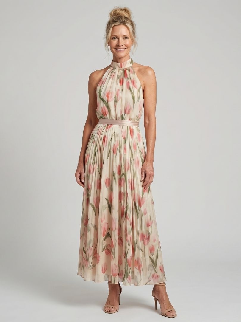 Juliana | Halter Neck Floral Midi Dress