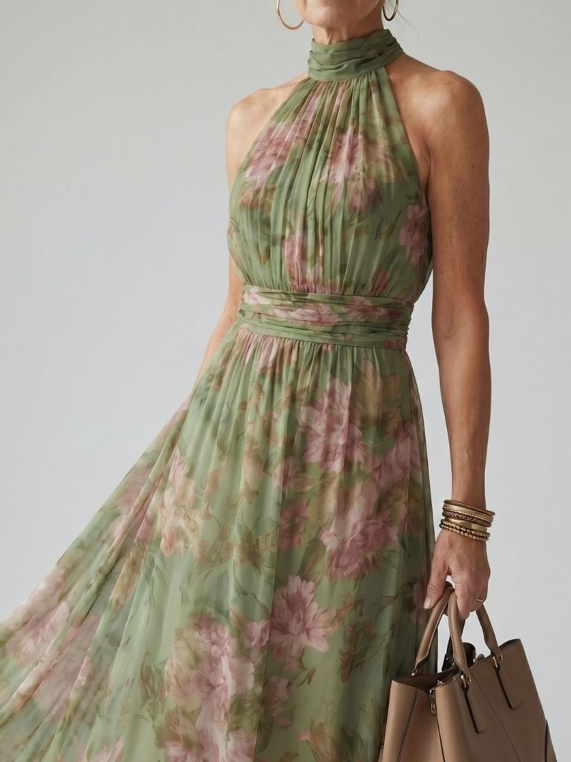 Aurelie | Gathered Halter Maxi Dress