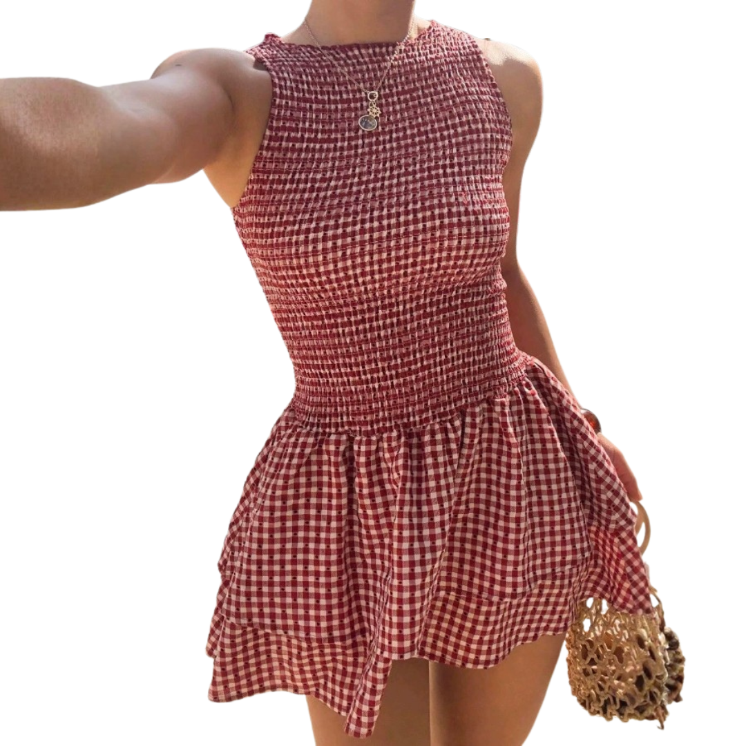 LACINDA™ – Chic Plaid Off-Shoulder Puff Dress